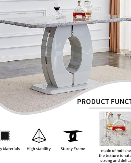 NicBex 63Inch Rectangular Dining Table,Modern Kitchen Table with Marble Patterned Tabletop for 6 to 8,Writing Table Desk,Large Dining Room Table for Kitchen,Meeting Room and Living Room,Grey - LeafyLoom