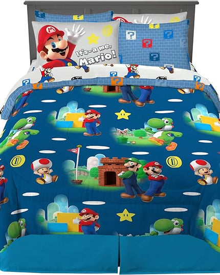 Franco Kids Bedding Super Soft Comforter and Sheet Set with Sham, 7 Piece Full Size, Mario - LeafyLoom