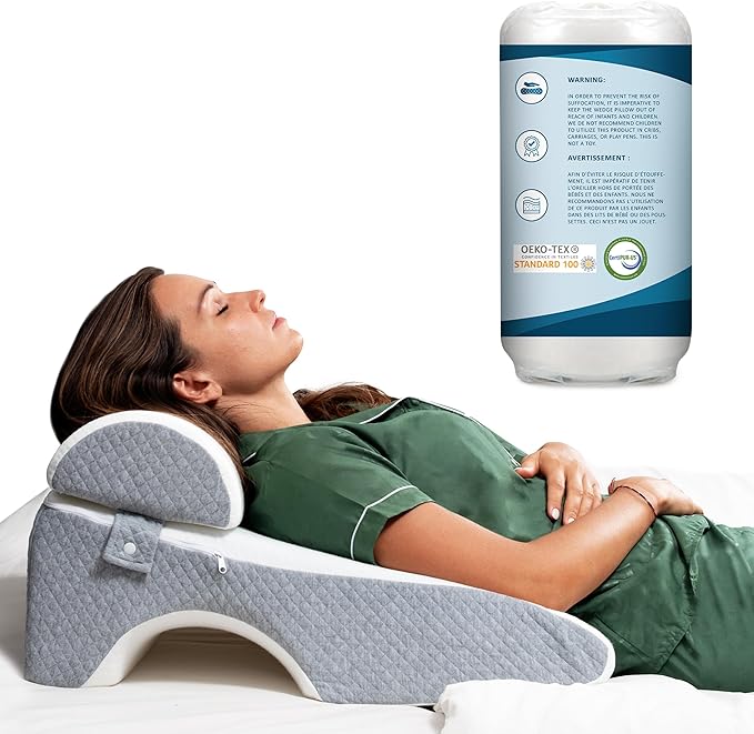 Bed Wedge Pillow 7.5 inch | Memory Foam Wedge Pillow for Sleeping | Triangle Pillow Wedge | Acid Reflux Pillow | Post-Surgery Support Cushion | Back, Head, Knee, Elbow Support | Pregnancy Pillow - LeafyLoom