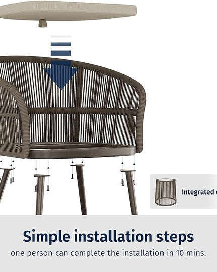 EAST OAK Breezeway Patio Furniture Set, 3-Piece Outside Bistro Set Handwoven Rattan Wicker Chairs with Waterproof Cushions, Tempered Glass Table, Outdoor Conversation Set for Porch, Coffee & Beige - LeafyLoom
