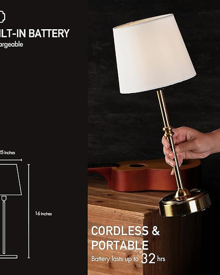 O’Bright Seraph - Cordless LED Table Lamp with Dimmer, Built-in Rechargeable Battery, 3-Level Brightness, Patio Table Lamp, Bedside Night Lamp, Ambient Light for Restaurant, Antique Brass - LeafyLoom