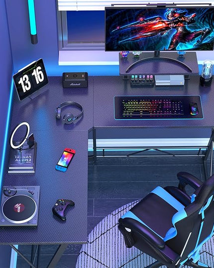 Mr IRONSTONE L Shaped Gaming Desk, Computer Corner Desk Carbon Fiber Surface for Home Office, Writing Study Desk with Laptop Stand, Easy to Assemble, Carbon Fiber, 51 Inch - LeafyLoom