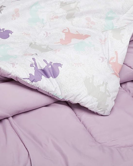 Amazon Basics Easy-Wash Microfiber Kid's 2-Piece Comforter and Pillow Sham Set, Animal Printed, Twin, Purple Unicorns - LeafyLoom