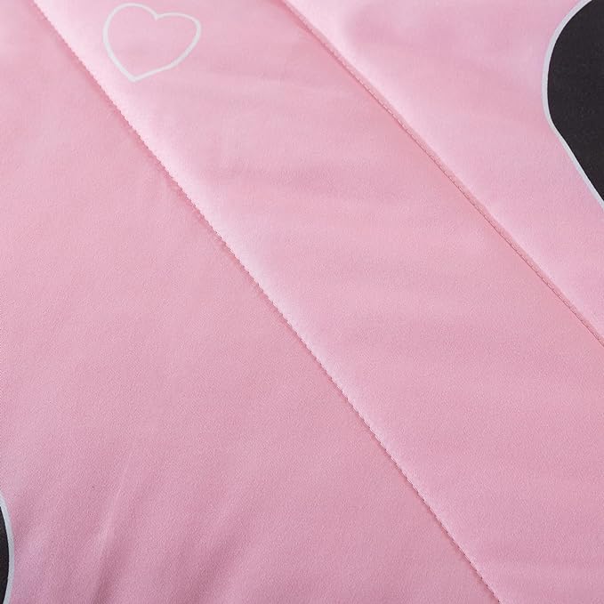 Love Pattern Girls Pink Comforter Set Full Size, Blush Pink Cute Love Heart Sexy Comforter Bedding Set for All Seasons, Geometric Microfiber 3 Pieces Comforter Set with Pillowcases - LeafyLoom