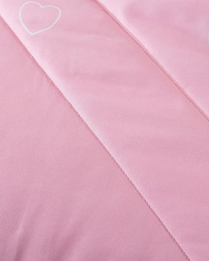 Love Pattern Girls Pink Comforter Set Queen Size, Blush Pink Cute Love Heart Sexy Comforter Bedding Set for All Seasons, Geometric Soft Microfiber 3 Pieces Comforter Set with Pillowcases - LeafyLoom