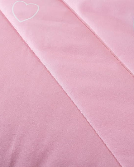 Girls Pink Comforter Set Twin Size, Blush Pink Cute Love Heart Print Sexy Comforter Bedding Set for All Seasons, Geometric Soft Microfiber Comforter Set with Pillowsham - LeafyLoom