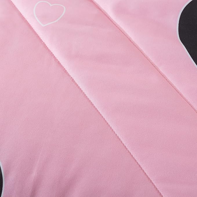 Girls Pink Comforter Set Twin Size, Blush Pink Cute Love Heart Print Sexy Comforter Bedding Set for All Seasons, Geometric Soft Microfiber Comforter Set with Pillowsham - LeafyLoom