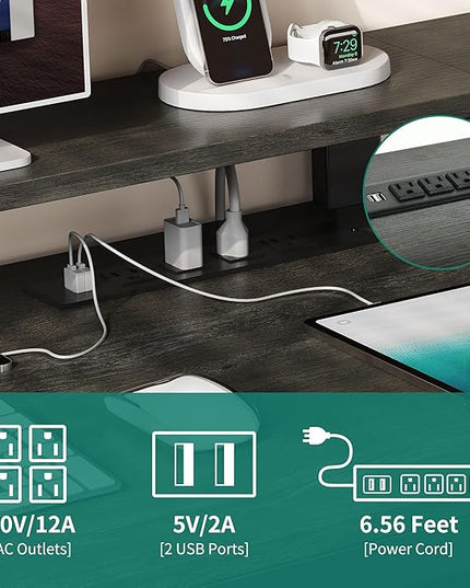 YITAHOME L Shaped Desk with 3 Drawers, 65" Corner Computer Desk with Power Outlets & LED Lights, L-Shaped Desk with File Cabinet & Printer Stand for Home Office, Grey - LeafyLoom