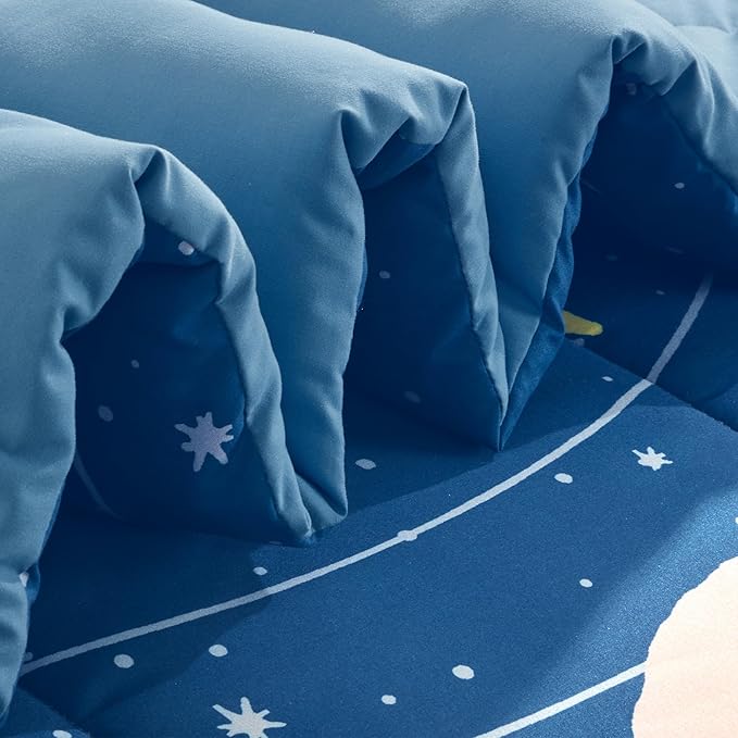 SLEEP ZONE Kids 7-Piece Soft Lightweight Bed in a Bag for Boys, Include Comforter, Flat Sheet, Fitted Sheet, Pillow sham, Pillowcase, Down Alternative Comforter Set(Solar System, Full/Queen) - LeafyLoom