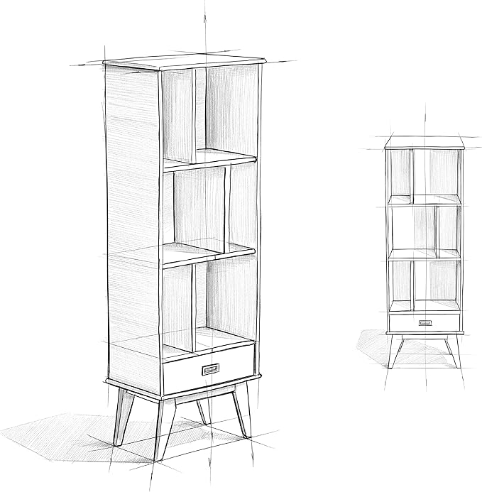 SIMPLIHOME Draper SOLID HARDWOOD 64 inch x 22 inch Mid Century Modern Bookcase and Storage Unit in White for The Living Room, Study Room and Office - LeafyLoom