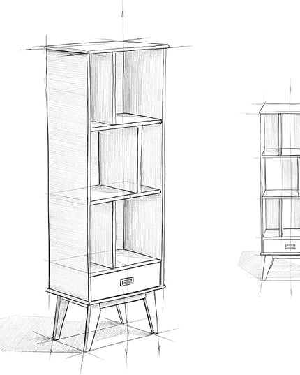 SIMPLIHOME Draper SOLID HARDWOOD 22 Inch Mid Century Modern Bookcase and Storage Unit in Teak Brown, For the Living Room, Study Room and Office - LeafyLoom