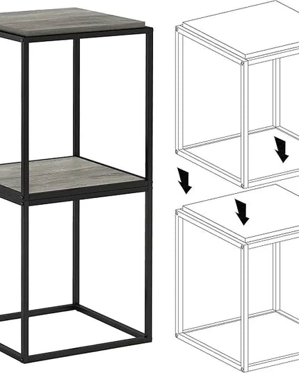 Furinno Moretti Cube Modern Stackable End Table Shelf, French Oak Grey - LeafyLoom