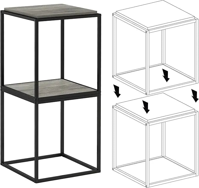 Furinno Moretti Cube Modern Stackable End Table Shelf, French Oak Grey - LeafyLoom