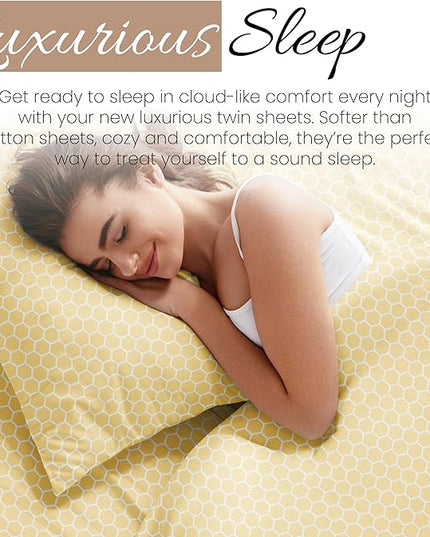 3 Piece Twin Bedding Sheet Set (Yellow Geometric) - Sleep Better Than Ever with These Ultra-Soft & Cooling Bed Sheets for Your Twin Size Bed - Deep Pocket Fits 16" Mattress - LeafyLoom