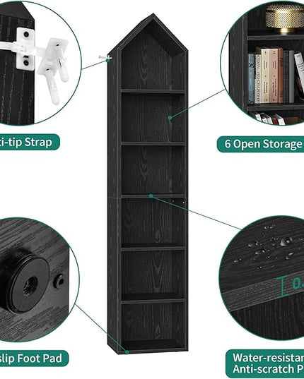 YITAHOME 73" Tall Narrow Bookshelf, Modern Open 5 Tier Bookcase, Wooden Shelf Stand for Small Spaces, Display Shelving Storage Rack for Bedroom, Living Room, Home Office, Black - LeafyLoom