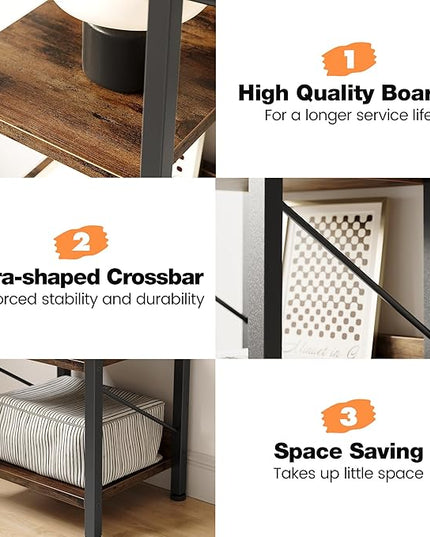 IDEALHOUSE Narrow Bookshelf Tall Skinny Bookcase 6 Tier Storage Rack Rustic Corner Shelf Metal Frame Small Freestanding Bookshelves Industrial Display Stand for Bedroom, Living Room, Home Office - LeafyLoom