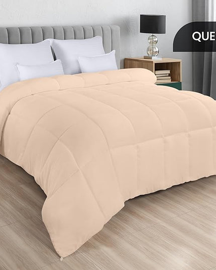 Utopia Bedding All Season 250 GSM Comforter - Plush Siliconized Fiberfill Comforters - Box Stitched (Beige, Queen) - LeafyLoom