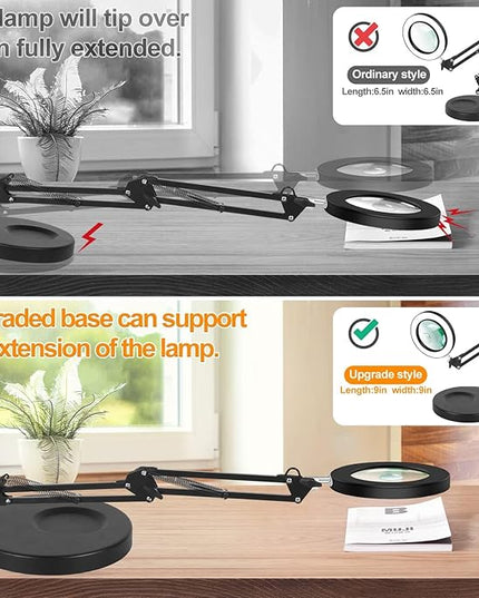 Magnifying Glass with Light and Stand,2-in-1 Lighted Magnifier Deskop lamp with Clamp,5X&10x Real Glass 3 Color Stepless Dimmable Magnifying Desk Lamp for Close Works Reading Crafts Hobby Soldering - LeafyLoom