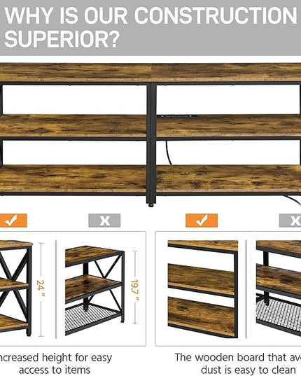 Yaheetech TV Stand with Power Outlet, Industrial TV Stand for 75 Inch TVs, Media TV Console Table with Open Storage Shelves for Living Room, Rustic Brown - LeafyLoom