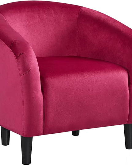 Yaheetech Club Chair, Velvet Accent Chair Upholstered Barrel Chair Sitting Chair with Armrest and Low Back for Living Room Bedroom, Rose Red - LeafyLoom