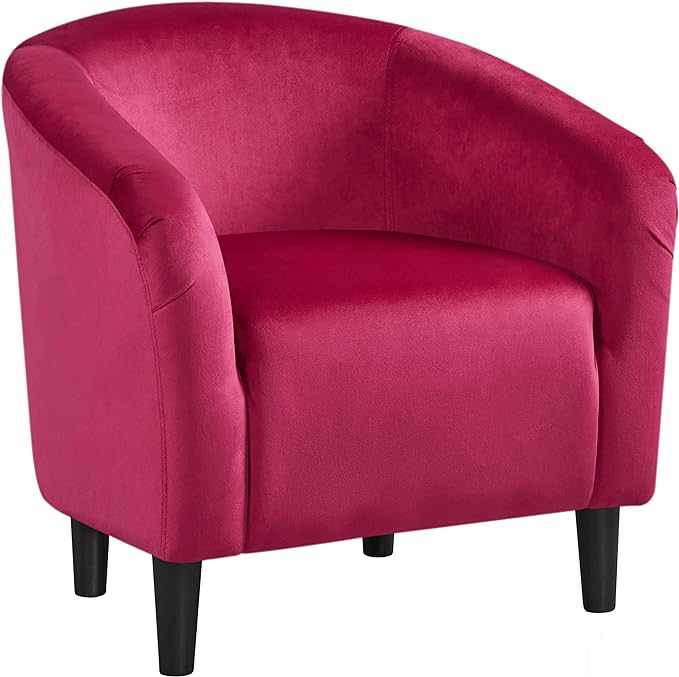 Yaheetech Club Chair, Velvet Accent Chair Upholstered Barrel Chair Sitting Chair with Armrest and Low Back for Living Room Bedroom, Rose Red - LeafyLoom