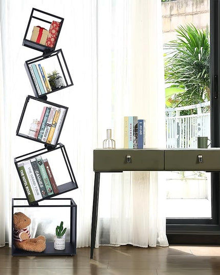 Bookshelf, 5-Tier Bookcase Black, 67" Tall Black Bookshelf, Modern Book Shelf, Storage Shelves for CDs/Books/Home Decor, Display Shelf for Living Room, Bedroom, Study Room, Nursery Room - LeafyLoom