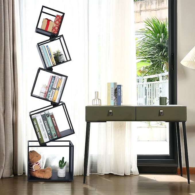 Bookshelf, 5-Tier Bookcase Black, 67" Tall Black Bookshelf, Modern Book Shelf, Storage Shelves for CDs/Books/Home Decor, Display Shelf for Living Room, Bedroom, Study Room, Nursery Room - LeafyLoom