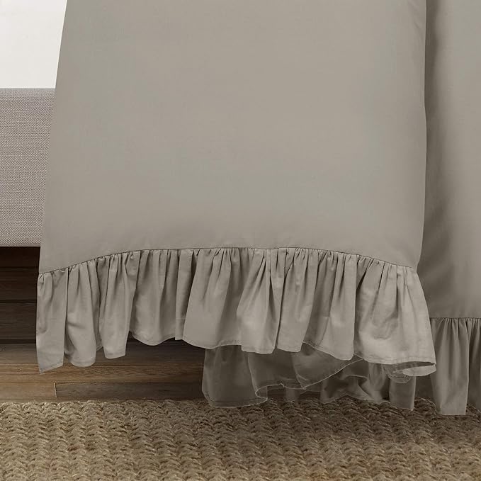 Lush Decor Reyna Ruffle 100% Cotton Duvet Cover Set - 3 Piece Cozy Ruffled Bedding Set - Timeless Elegance and Comfort - Full/ Queen, Gray - LeafyLoom