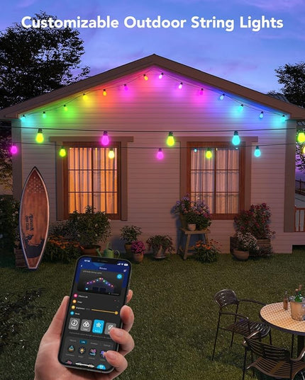 Govee Smart Outdoor String Lights H7029, 24ft RGBIC Outdoor Lights with 8 Dimmable LED Bulbs, IP65 Waterproof, Color Changing Warm White Lights with 47 Scene Modes for Patio, Backyard, App Control Govee