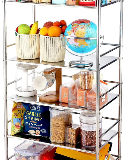 Stainless Steel Cart with Wheels 5 Tier | Stainless Steel Kitchen Cart | Stainless Steel Utility Cart | Metal Cart with Wheels | Suitable for Various Occasions | Movable, Gift tools - LeafyLoom
