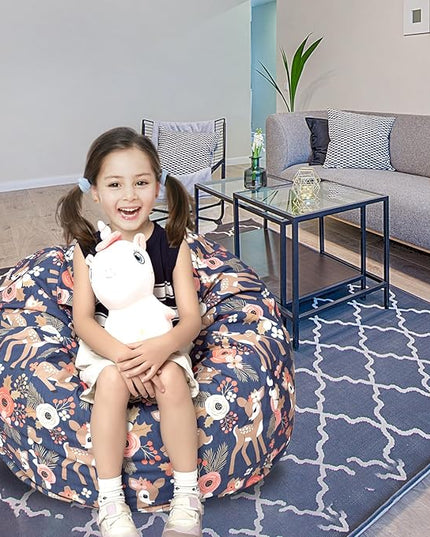 Stuffed Animal Storage Bean Bag Chair Cover, Hold Kids Plush Toys Blankets Towels Beanbag (Cover Only), Canvas Floor Circle Stuff Sit Seat Sofa with YKK Zipper, Large 32", Fawn - LeafyLoom