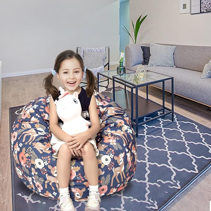 Stuffed Animal Storage Bean Bag Chair Cover, Hold Kids Plush Toys Blankets Towels Beanbag (Cover Only), Canvas Floor Circle Stuff Sit Seat Sofa with YKK Zipper, Large 32", Fawn - LeafyLoom