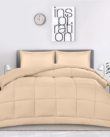 Utopia Bedding King Size Comforter Set with 2 Pillow Shams, Bedding Comforter Sets, Down Alternative Beige Comforter, Soft and Comfortable, Machine Washable - LeafyLoom
