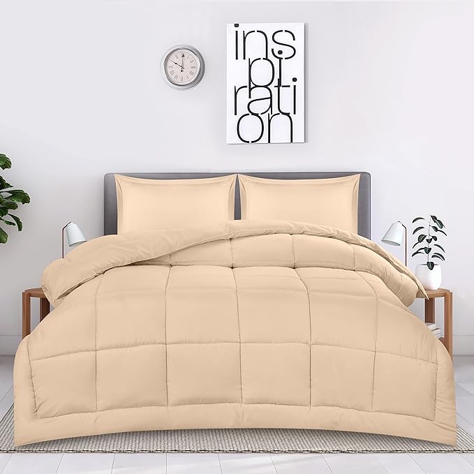 Utopia Bedding King Size Comforter Set with 2 Pillow Shams, Bedding Comforter Sets, Down Alternative Beige Comforter, Soft and Comfortable, Machine Washable - LeafyLoom