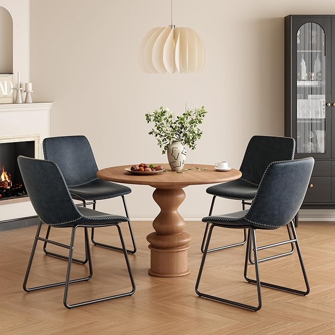 Dining Chairs Set of 4, Kitchen & Dining Room Chairs Dining Chairs Midcentury Modern Chair, Mid Century Faux Leather Dining Chair Comfortable,Dining Chair for Home - LeafyLoom