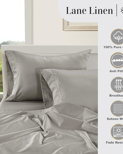 LANE LINEN 100% Egyptian Cotton Bed Sheets - 1000 Thread Count 3-Piece Twin XL Set Long Staple Bedding Sateen Weave Luxury Hotel Fits Upto 16" Mattress Silver - LeafyLoom