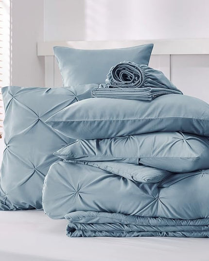 Bedsure Blue Comforter Set Full - Bedding Sets Full 7 Pieces, Bed in a Bag Light Blue Bed Sets with Comforter, Sheets, Pillowcases & Shams, Adult & Kids Bedding - LeafyLoom