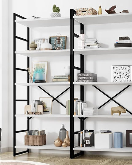 Shintenchi 2 Pieces 5 Tiers Bookshelf, Classically Tall Bookcase Shelf, Industrial Book Rack, Modern Book Holder in Bedroom/Living Room/Home/Office, Storage Rack Shelves for Books/Movies-White - LeafyLoom