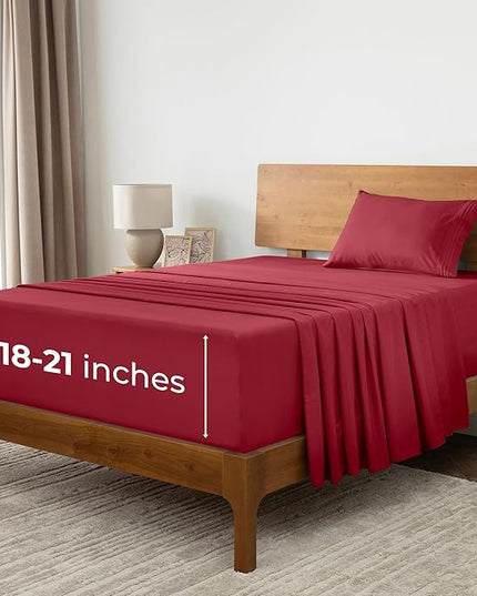 Mellanni Extra Deep Twin Sheets - 3 PC Iconic Collection Bedding Sheets & Pillowcases - Hotel Luxury, Ultra Soft, Cooling Bed Sheets - Extra Deep Pocket up to 21 inch (Twin, Brick Red) - LeafyLoom