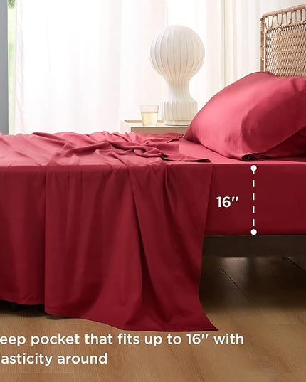 Bedsure Twin XL Sheet Set Dorm Bedding, Cooling Sheets Twin Extra Long Sheets, Rayon Derived from Bamboo, Deep Pocket Up to 16", Hotel Luxury Silky Bedding Sheets & Pillowcases, Burgundy - LeafyLoom