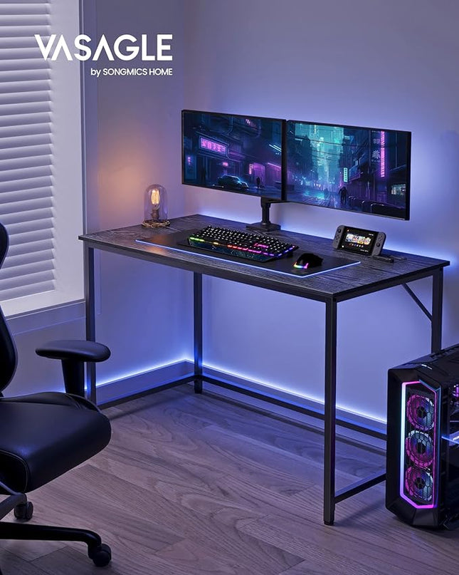 VASAGLE Computer Desk, Gaming Desk, Home Office Desk, for Small Spaces, 23.6 x 47.2 x 29.5 Inches, Industrial Style, Metal Frame, Black with Wood Grain ULWD039B56 - LeafyLoom