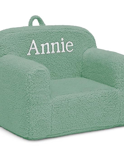 Delta Children Personalized Sherpa Cozee Chair - Customize with Name – Foam Kids Chair for Ages 18 Months and Up, Sage - LeafyLoom