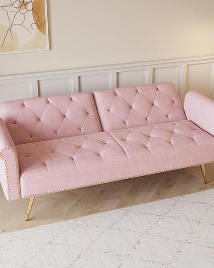 NicBex Sectional Couch Sofa with Throw Pillows Velvet Sofa Bed Cloud Couch for Living Room Furniture Sets with Metal Legs, Modular Sofa for Living Room, Bedroom, Apartment,67.7" L, Pink - LeafyLoom