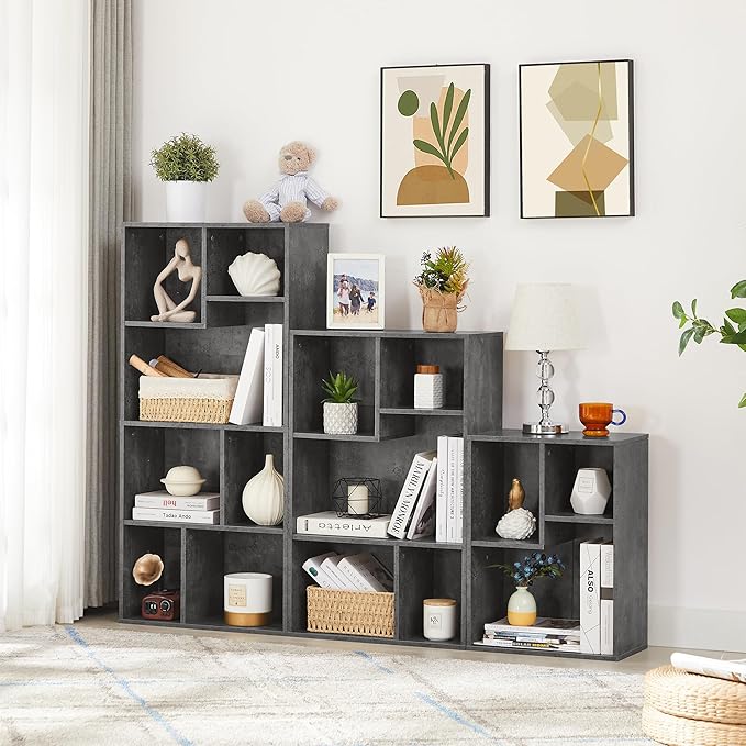 VECELO Small Bookshelf, 3 Cube Shelf, Fits Tallest Hardcovers, Horizontal Available, Short Bookcase for Small Spaces,Modern Gray - LeafyLoom