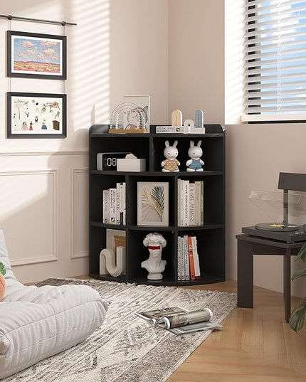 Vecelo 3-Tier Corner Cabinet with 8 Cubbies, Wooden Cube Storage Organizer, Modern Corner Bookshelf Units for Bedroom, Living Room, Study Room, Black - LeafyLoom