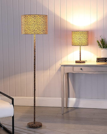 Ore International HBL2422 59" in Faux Suede Leopard Print Floor Lamp - LeafyLoom