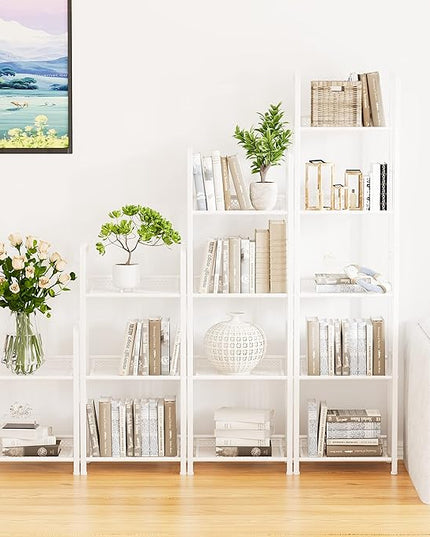 Bookshelf Storage Shelf Small Bookcase Freestanding Storage Stand for Living Room Bedroom, Kitchen, Rust Resistance, Easy Assembly Free Combination Multi-Functional Organizer (4 Tiers, White) - LeafyLoom