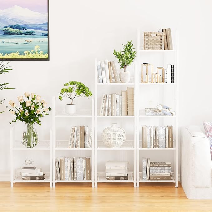 Bookshelf Storage Shelf Small Bookcase Freestanding Storage Stand for Living Room Bedroom, Kitchen, Rust Resistance, Easy Assembly Free Combination Multi-Functional Organizer (4 Tiers, White) - LeafyLoom