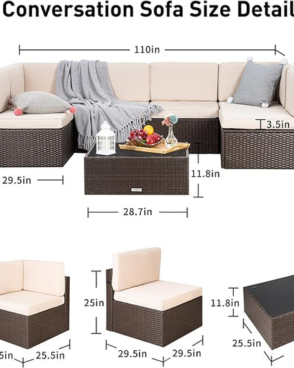 Pamapic 8 Pieces Patio Conversation Sets with fire Pit, Patio Furniture Sectional Sofa with Gas Fire Pit Table (Brown Wicker,Beige Cushions) - LeafyLoom
