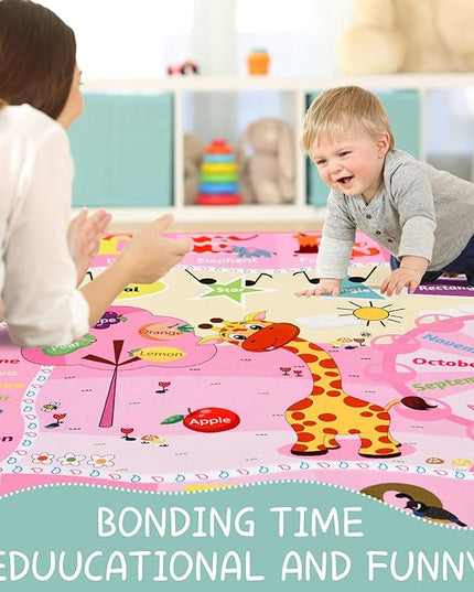Kids Rug 5x7 Pink Rugs for Girls Bedroom Playroom Child Play Mat Educational and Fun Baby Care Rugs,Learning Rug with ABC Alphabets Animals Shapes No-Slip Carpets for Children Toddler Washable - LeafyLoom